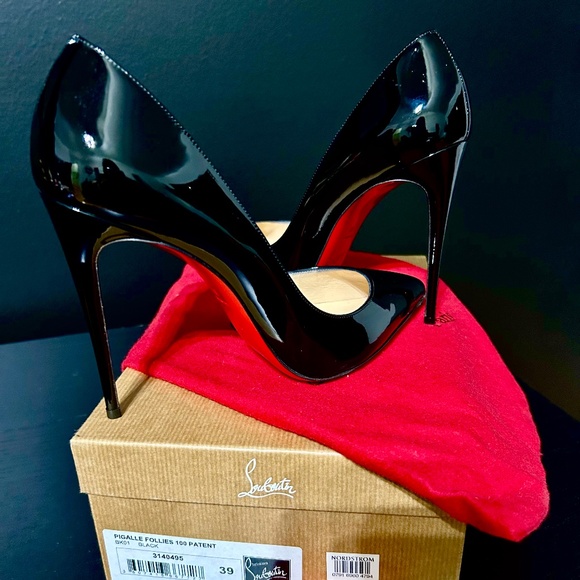 Christian Louboutin Pigalle Follies 100 Black Patent Pumps w/ Box & Dust Bag - Picture 1 of 4